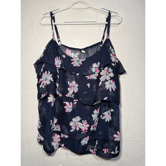 Torrid navy floral chiffon layered ruffle tank top womens 4X fairy career office - Picture 2 of 11